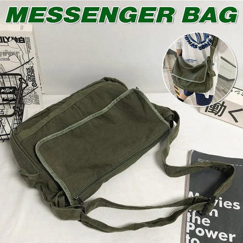 Premium Green Canvas Messenger Shoulder Bag for Work and Travel