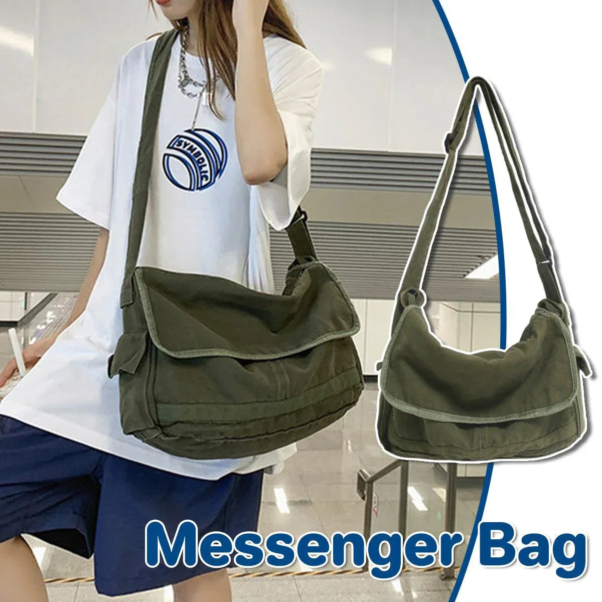 Premium Green Canvas Messenger Shoulder Bag for Work and Travel