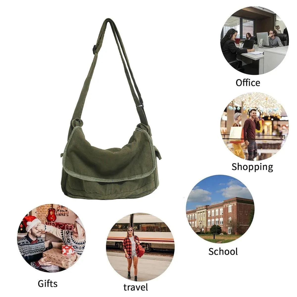 Premium Green Canvas Messenger Shoulder Bag for Work and Travel