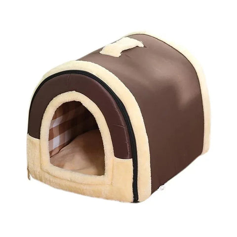 Pet House Soft Igloo Bed for Cats & Dogs, S Size, Warm Cushion, Brown