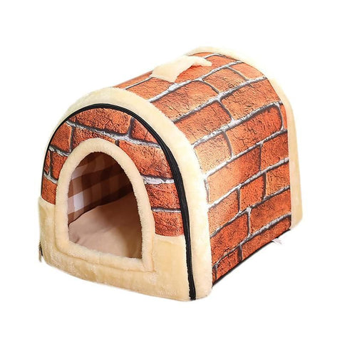 Pet House Soft Igloo Bed for Cats & Dogs - S Size, Warm Cushion, Brick Design