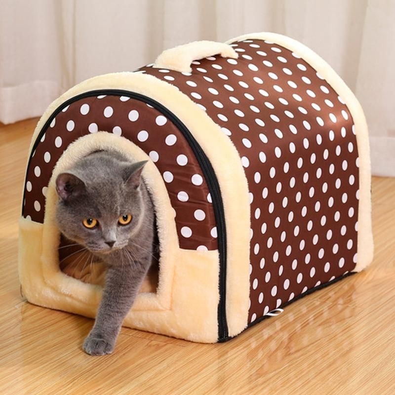 Pet House Soft Igloo Bed for Cats & Dogs - S Size, Warm Cushion, Brick Design