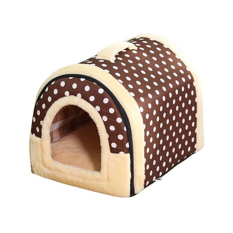 Pet House Soft Igloo Bed for Cats & Puppies - S Size, Brown Dots, Portable & Warm