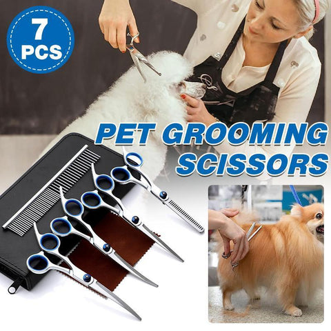 Premium 7 Piece Stainless Steel Pet Grooming Scissors Set with Case