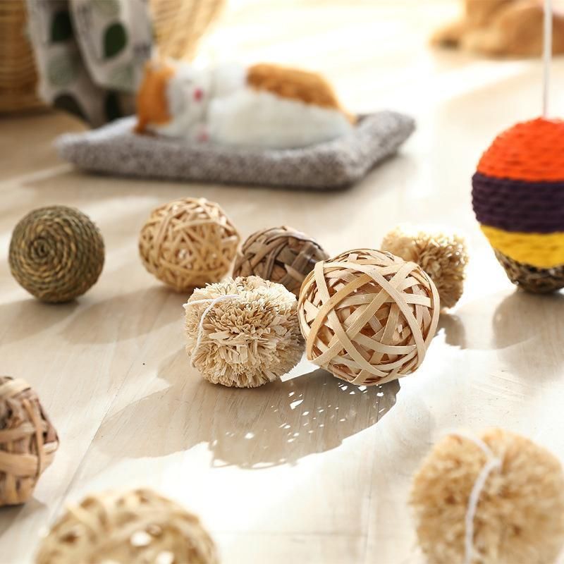 Premium Rabbit Straw Rattan Chewing Ball Pet Toys - 5pcs