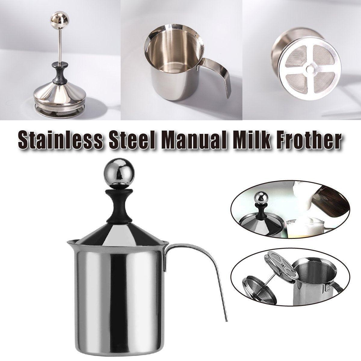 Premium 400ml Stainless Steel Manual Milk Frother with Double Mesh