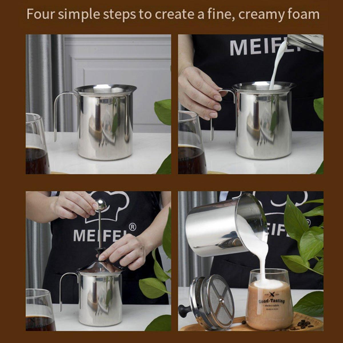 Premium 400ml Stainless Steel Manual Milk Frother with Double Mesh