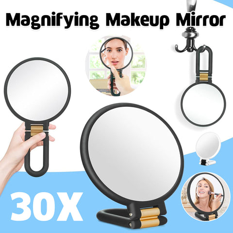 30X Magnifying Handheld Makeup Mirror - Compact Travel Tool, 12.5cm Black - SuperSaverAU - view 1