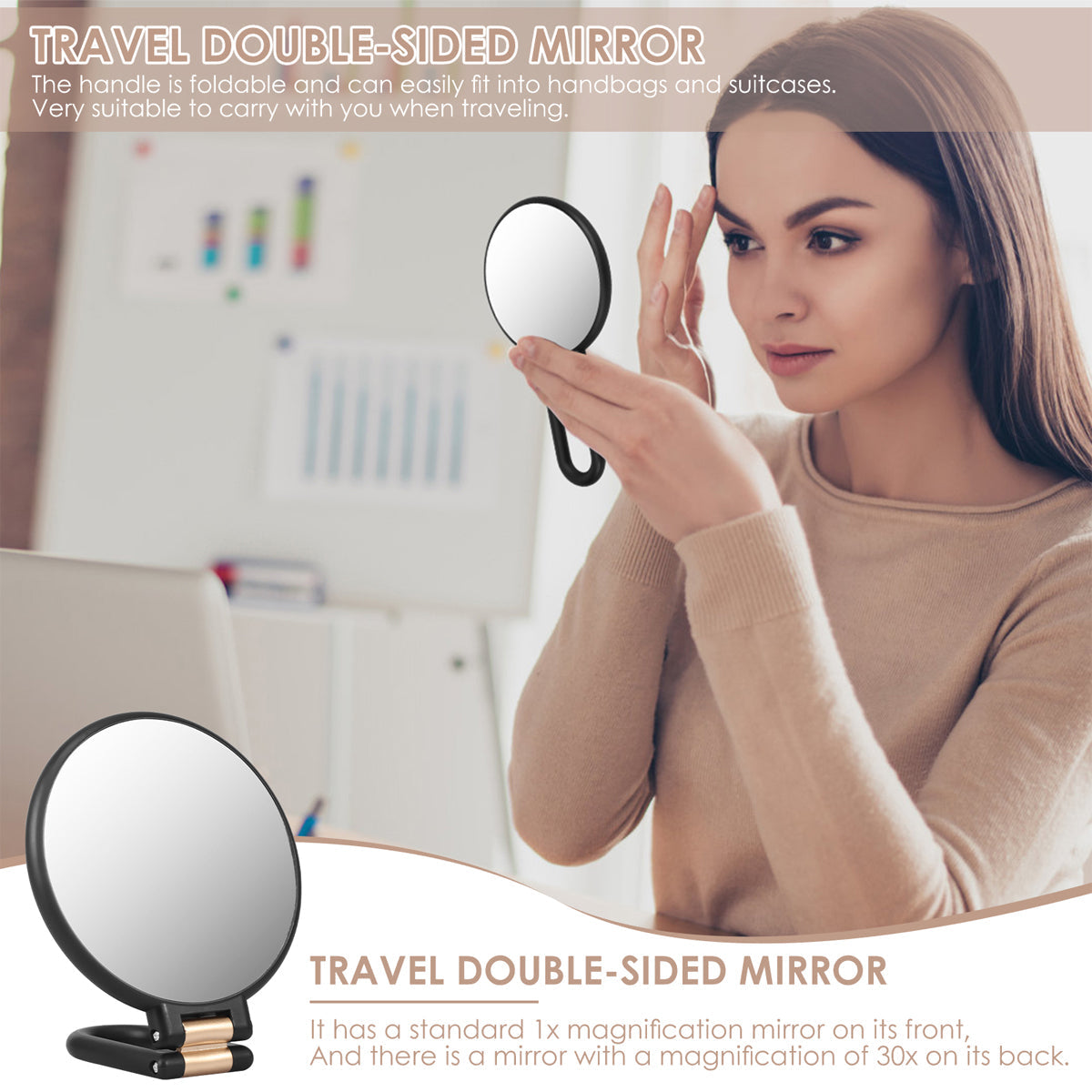 30X Magnifying Handheld Makeup Mirror - Compact Travel Tool, 12.5cm Black - SuperSaverAU - view 4