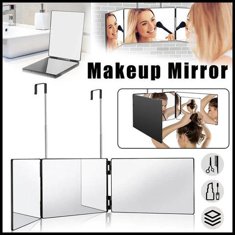 Premium 3-Way Hanging Hair Cutting Mirror Foldable No-Drill Grooming Mirror