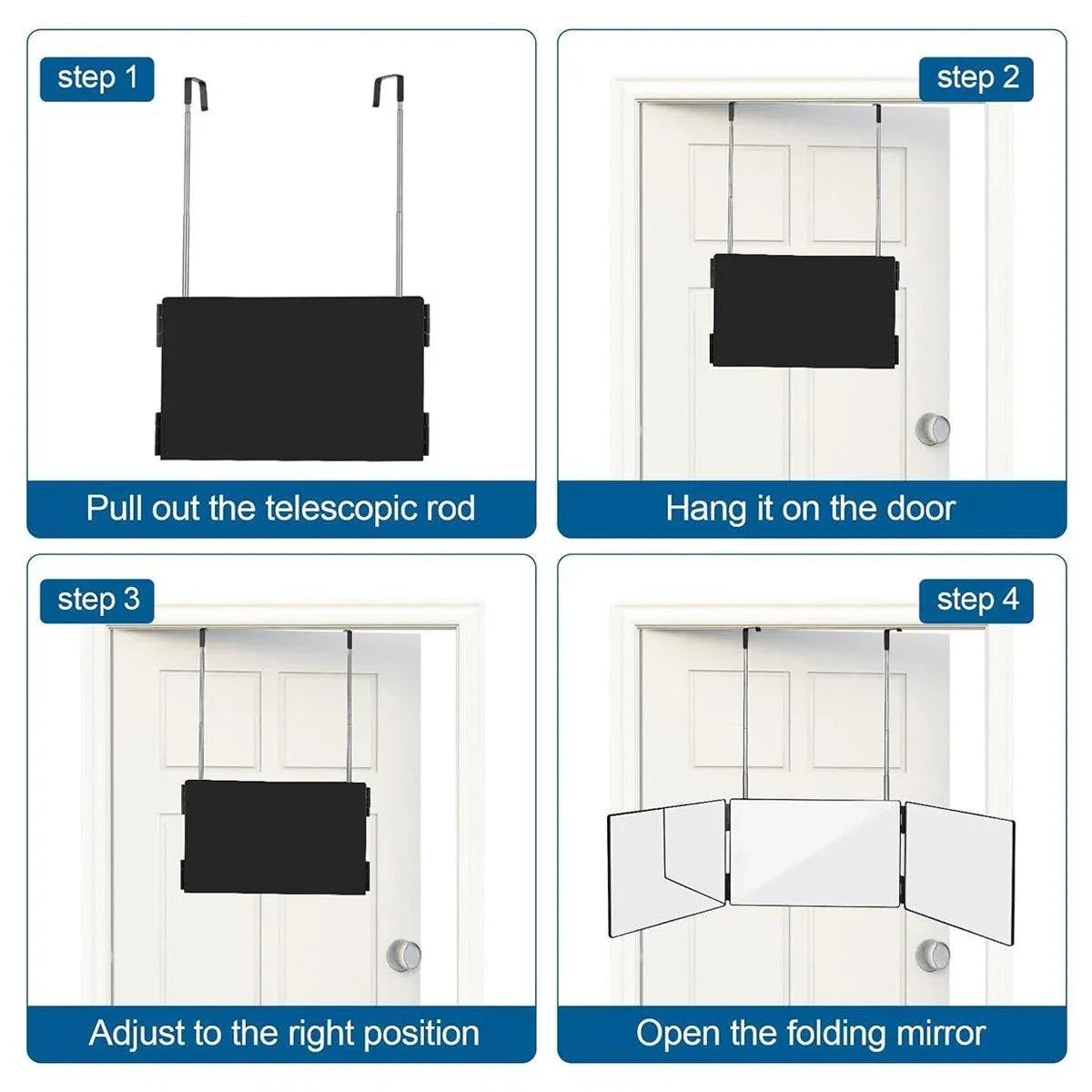Premium 3-Way Hanging Hair Cutting Mirror Foldable No-Drill Grooming Mirror