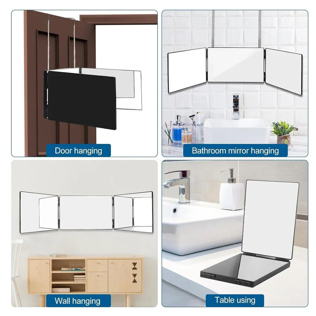 Premium 3-Way Hanging Hair Cutting Mirror Foldable No-Drill Grooming Mirror