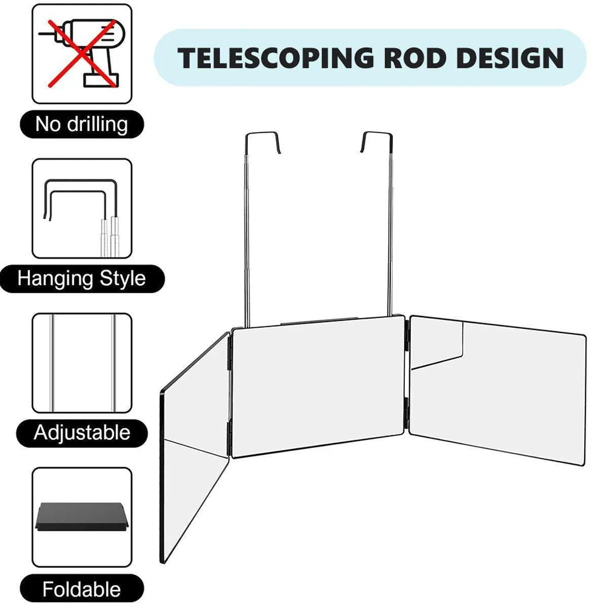 Premium 3-Way Hanging Hair Cutting Mirror Foldable No-Drill Grooming Mirror