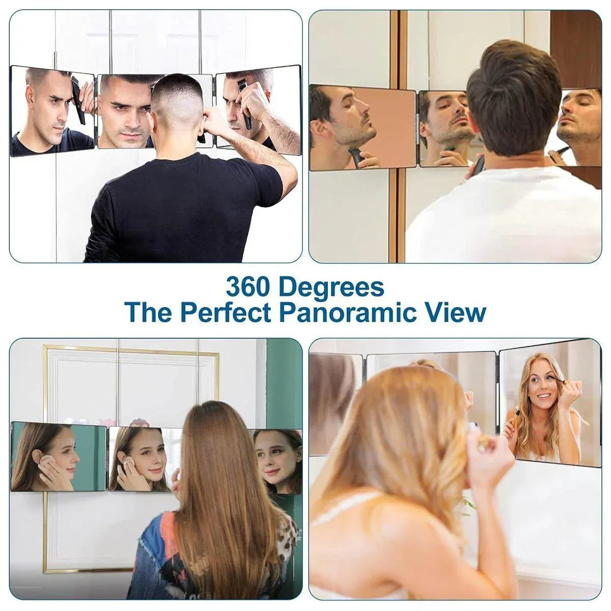 Premium 3-Way Hanging Hair Cutting Mirror Foldable No-Drill Grooming Mirror