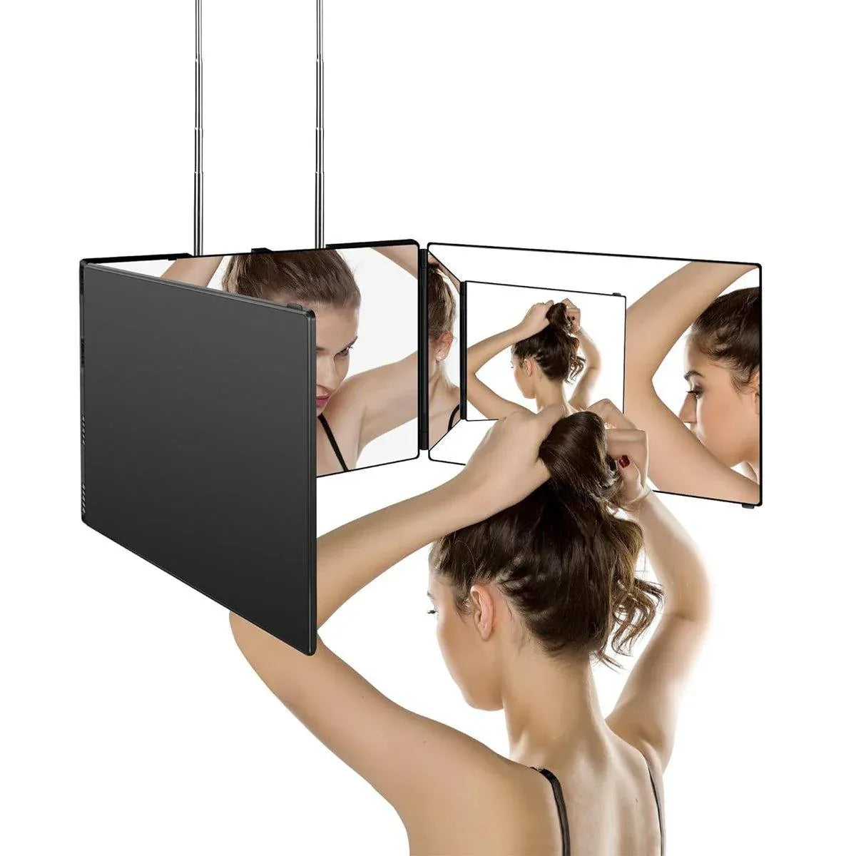 Premium 3-Way Hanging Hair Cutting Mirror Foldable No-Drill Grooming Mirror