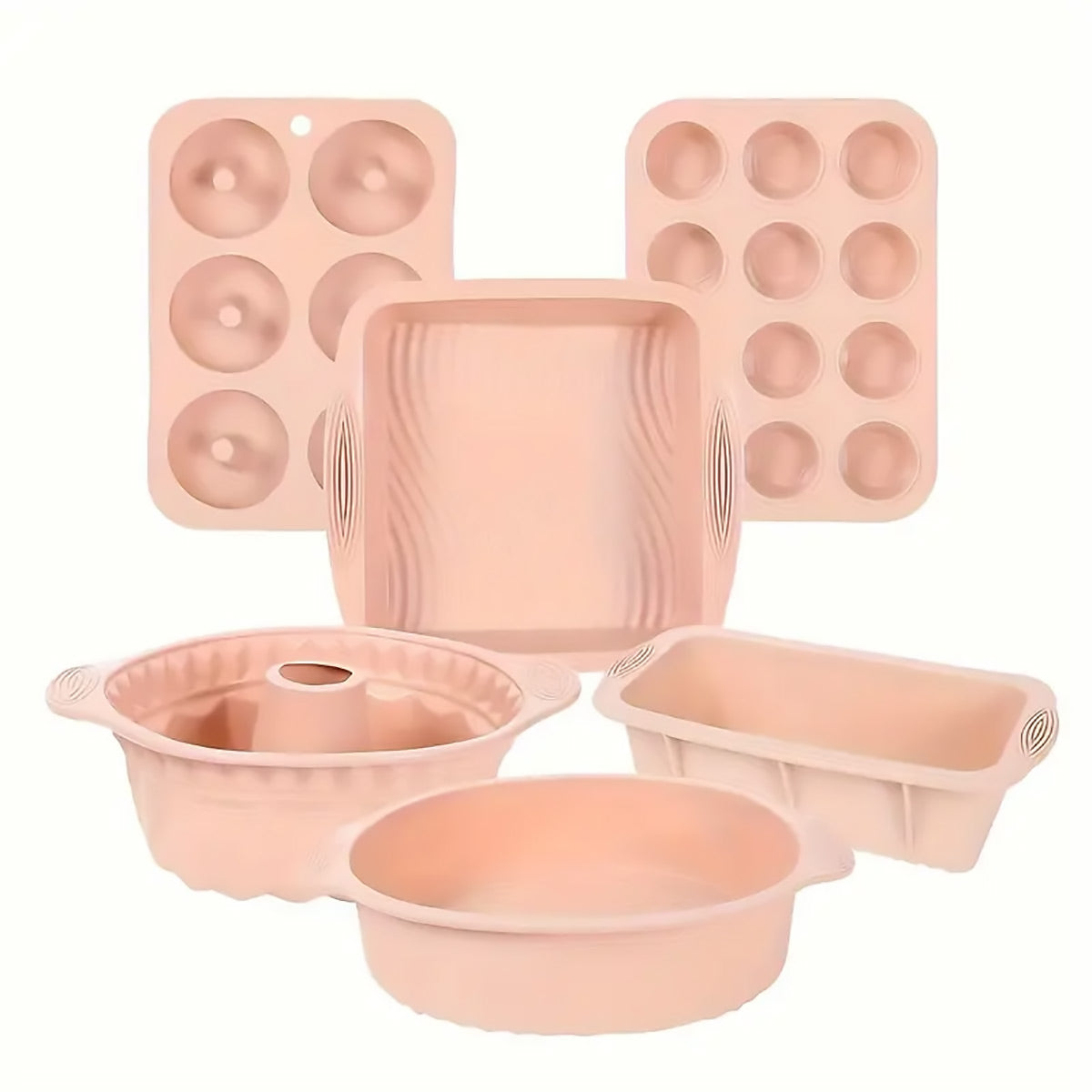6PCS Silicone Cake Mould Set Baking Pans Nonstick Cupcake Cookie Tools Reusable - Pink - SuperSaverAU - view 3