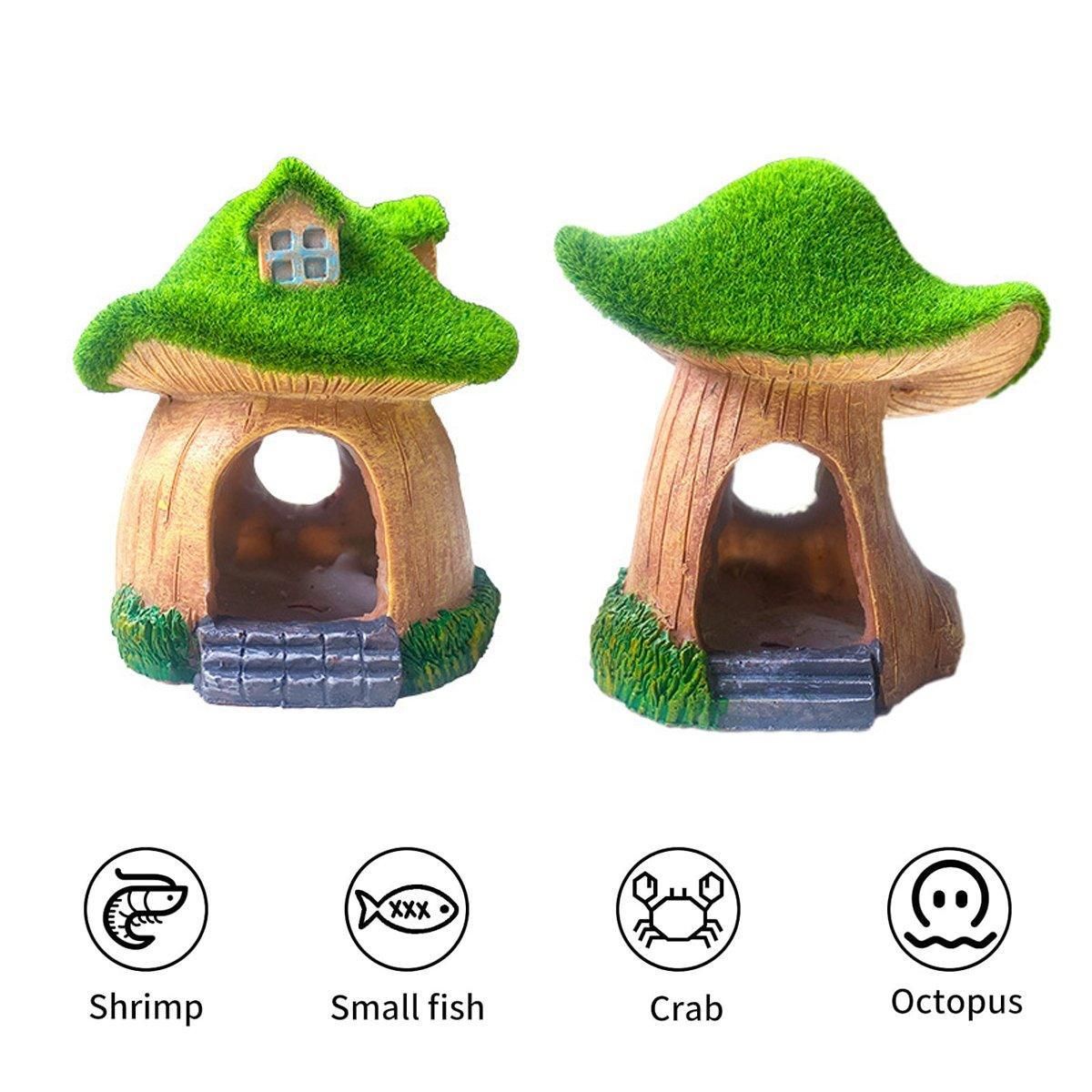 Premium Aquarium Moss Mushroom House Decoration - House With Window