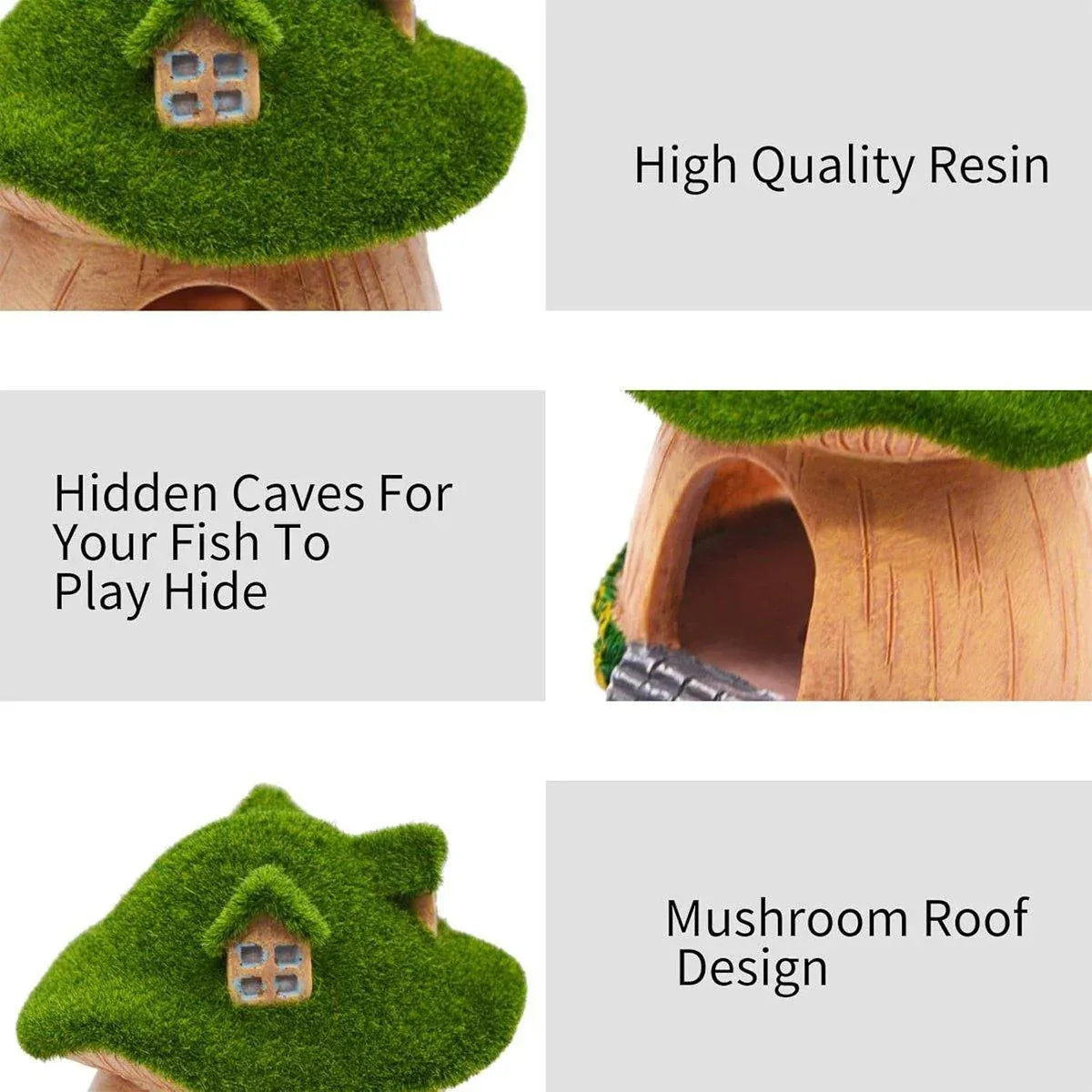 Premium Aquarium Moss Mushroom House Decoration - House With Window