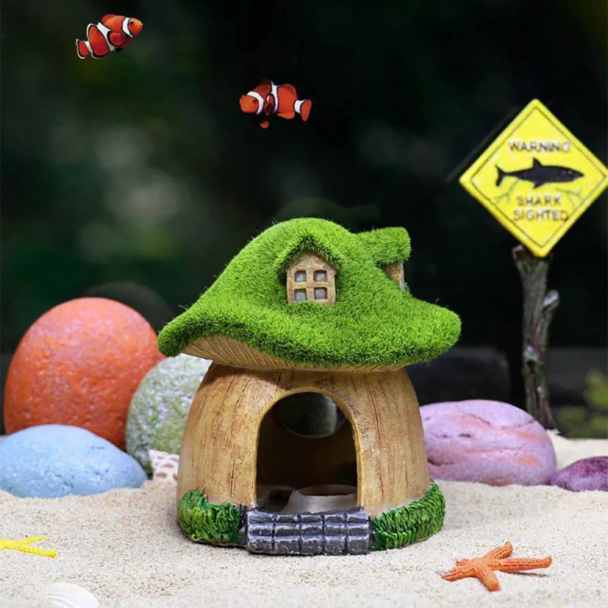 Premium Aquarium Moss Mushroom House Decoration - House With Window