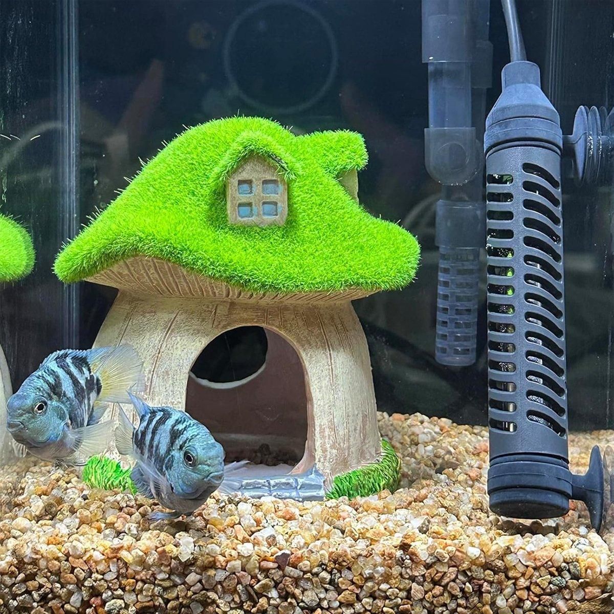 Premium Aquarium Moss Mushroom House Decoration - House With Window