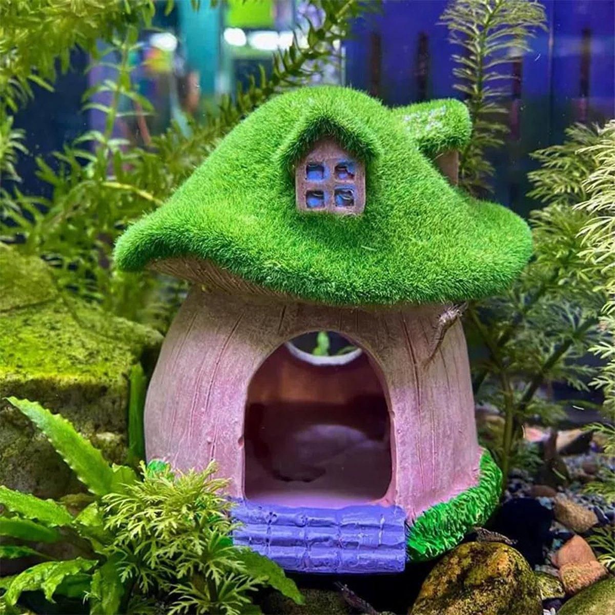 Premium Aquarium Moss Mushroom House Decoration - House With Window