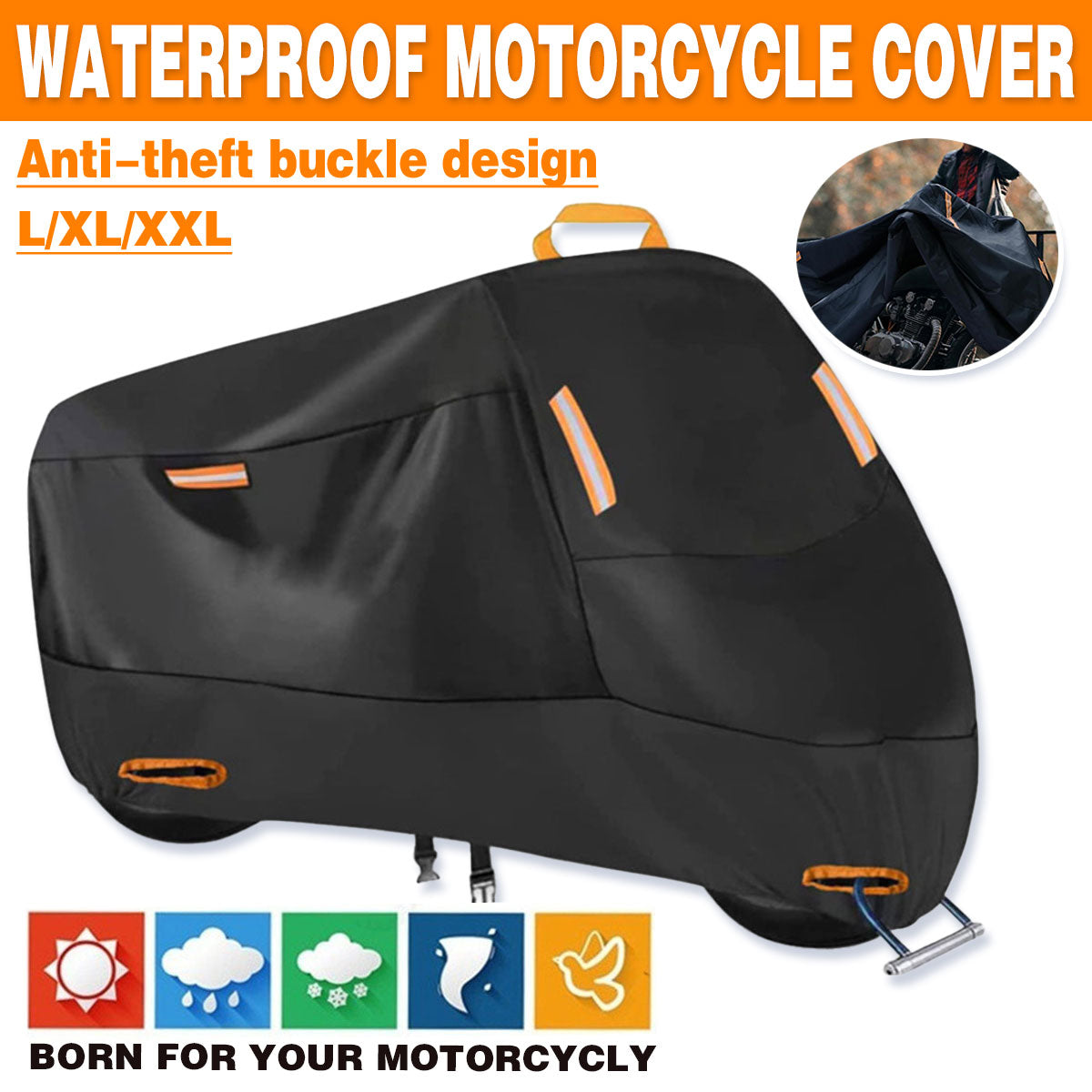 Premium Universal Waterproof Motorcycle Cover 210D Oxford Large