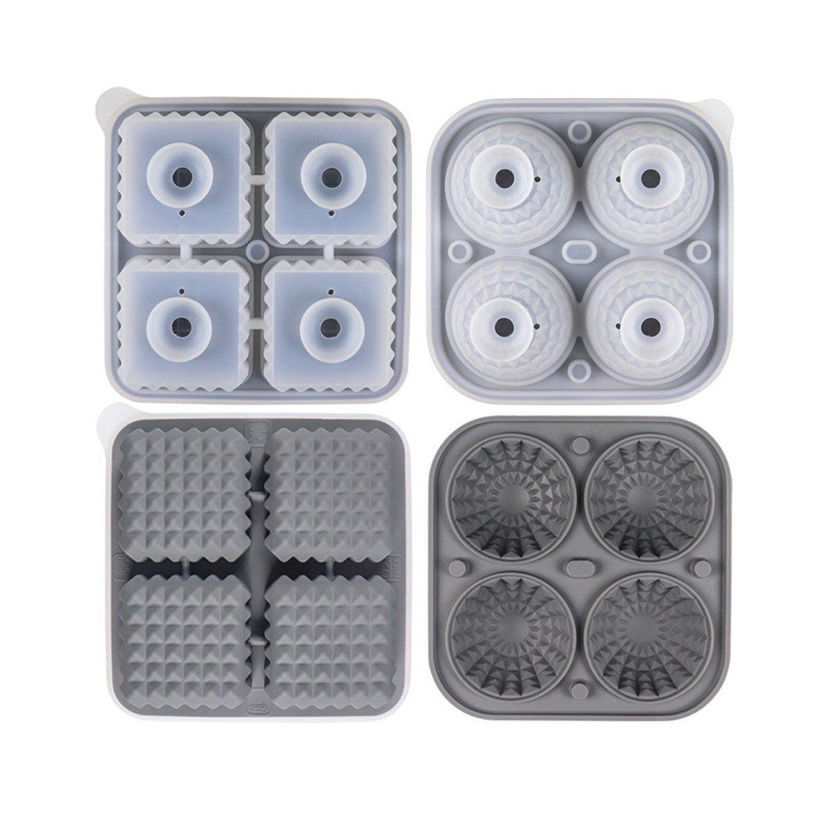 Silicone Ice Cube Tray 2PCS Round & Square Ice Ball Maker for Whiskey Cocktails - Grey - SuperSaverAU - view 6