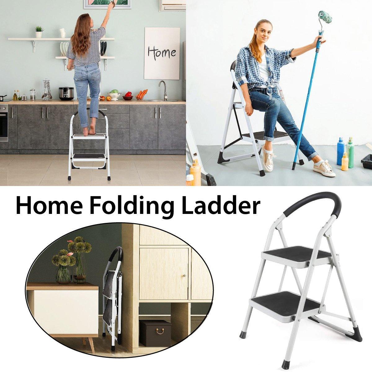 Folding Portable Multi-Step Iron Ladder with Handrail - SuperSaverAU - view 1