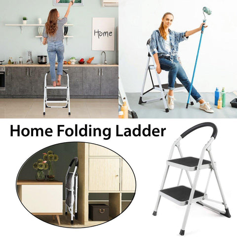 Folding Portable Multi-Step Iron Ladder with Handrail - SuperSaverAU - view 1