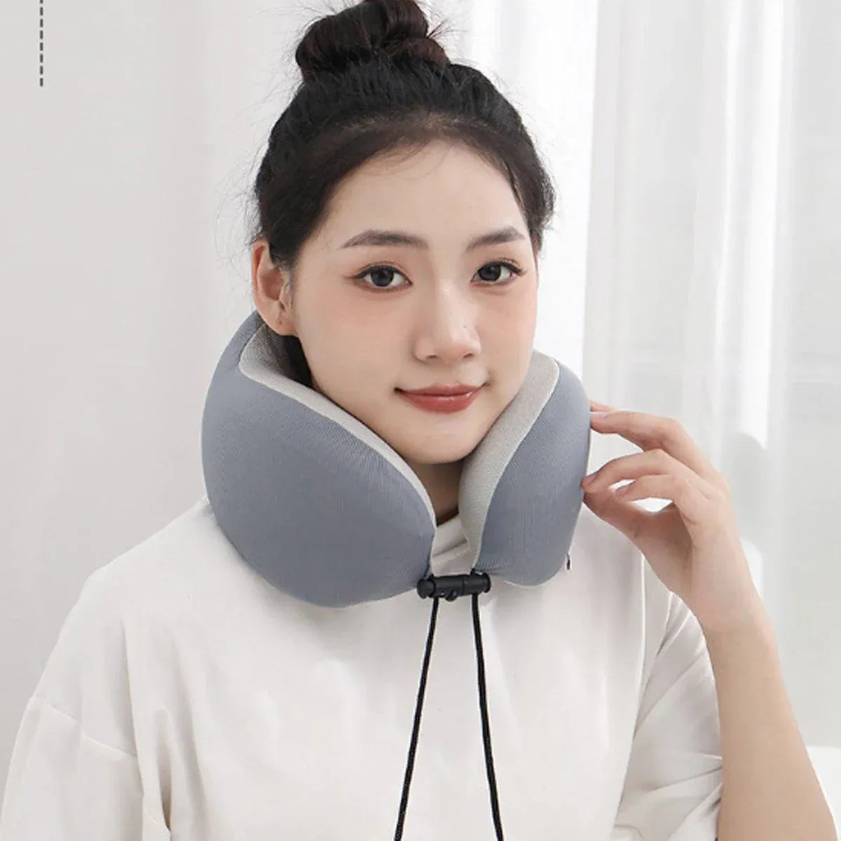 Premium Green Memory Foam U Shaped Travel Neck Pillow with Storage Bag