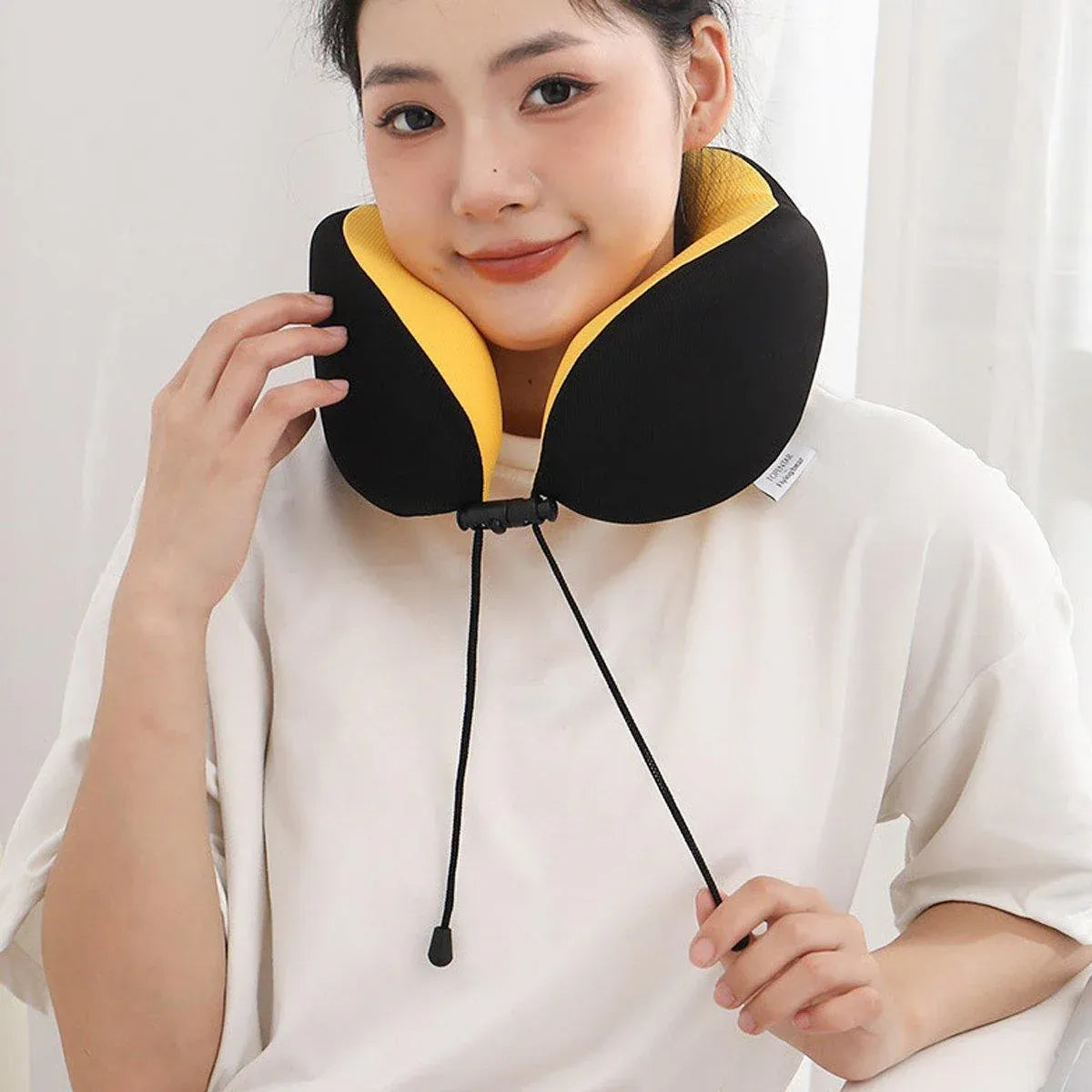 Premium Green Memory Foam U Shaped Travel Neck Pillow with Storage Bag