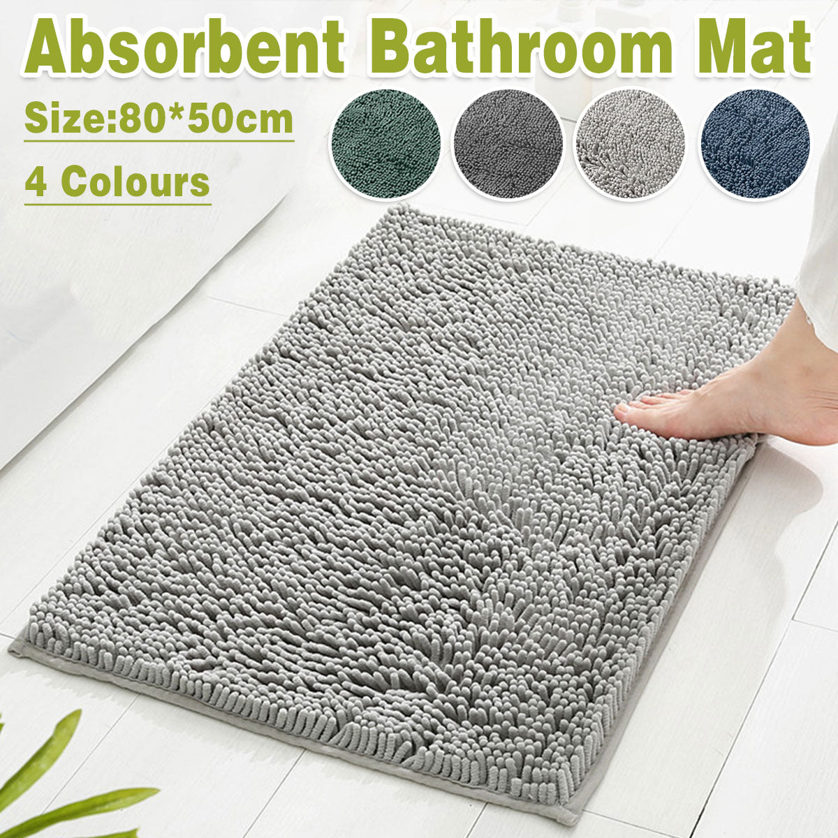 Premium Absorbent Chenille Bathroom Mat – Dark Grey 50 x 80cm