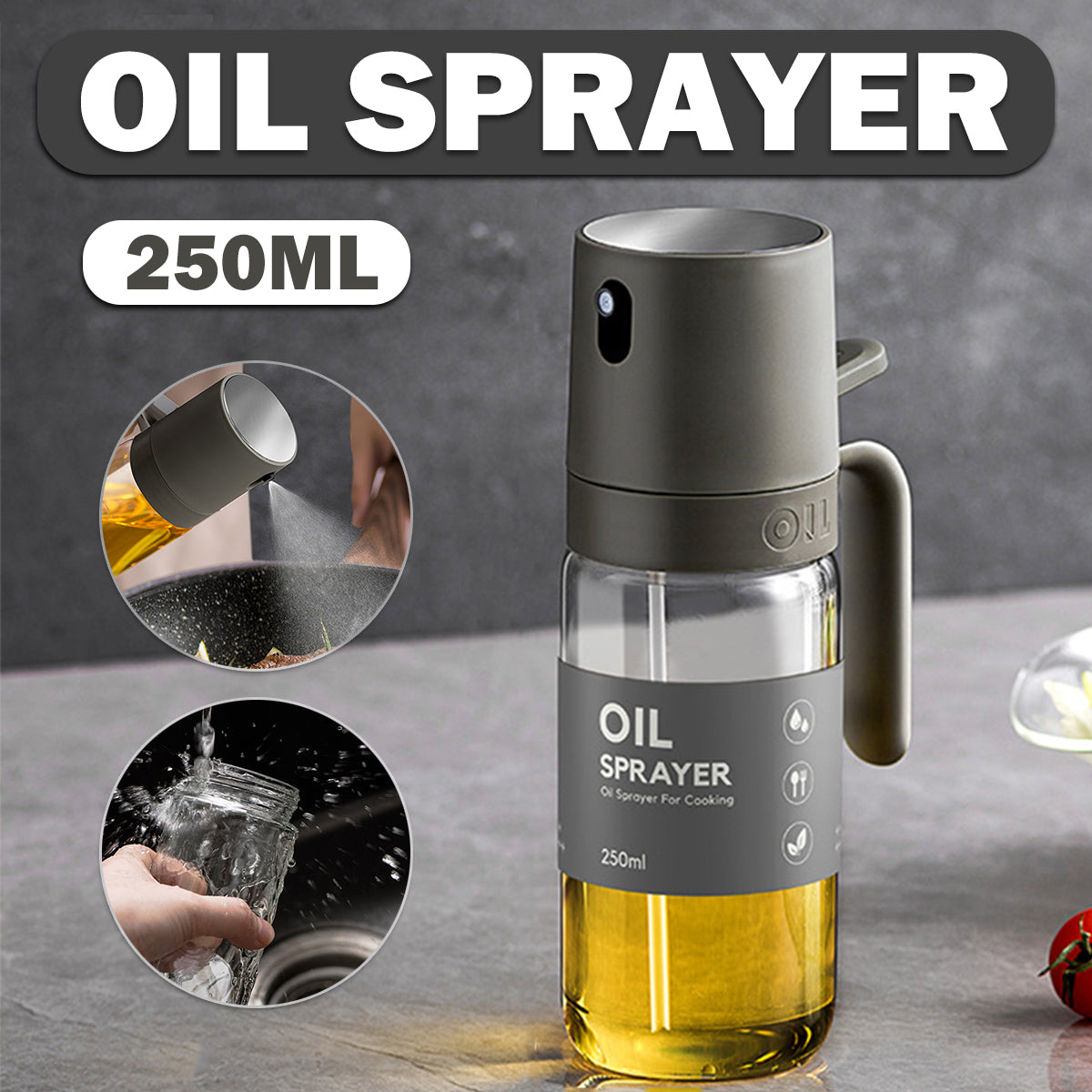Premium 250ml Glass Olive Oil Sprayer – Stainless Steel Pump