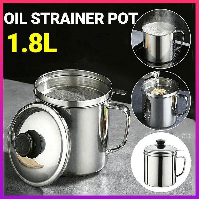 Premium 1.8L Stainless Steel Oil Filter Pot – with Strainer Lid