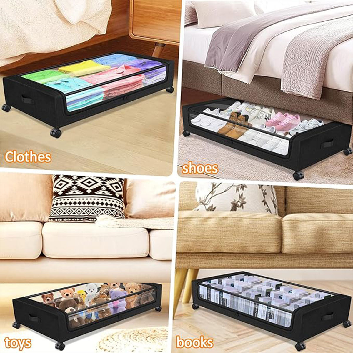 Premium Under Bed Storage Box – Black with Wheels