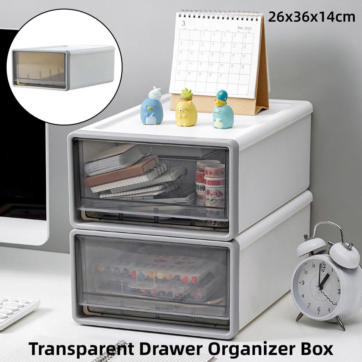 Transparent Drawer Storage Box, 26cm x 36cm x 14cm, Stackable for Office Supplies - SuperSaverAU - view 1