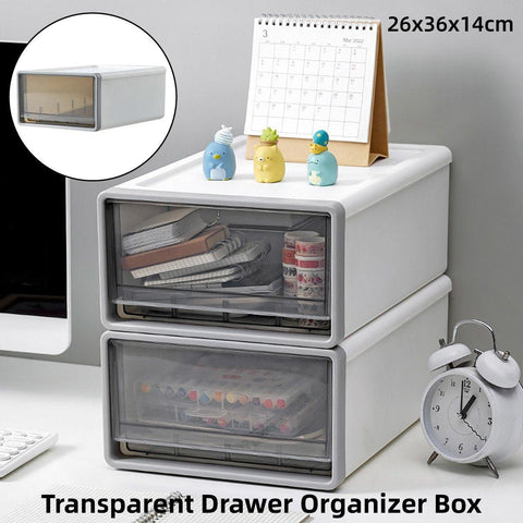 Transparent Drawer Storage Box, 26cm x 36cm x 14cm, Stackable for Office Supplies - SuperSaverAU - view 1