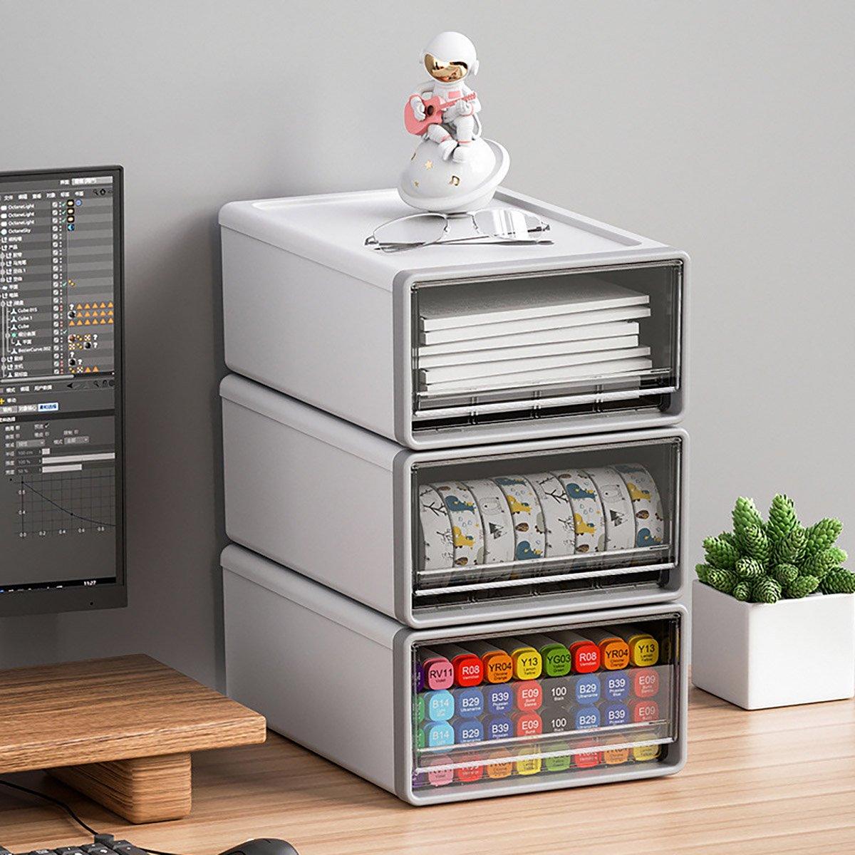 Transparent Drawer Storage Box, 26cm x 36cm x 14cm, Stackable for Office Supplies - SuperSaverAU - view 4