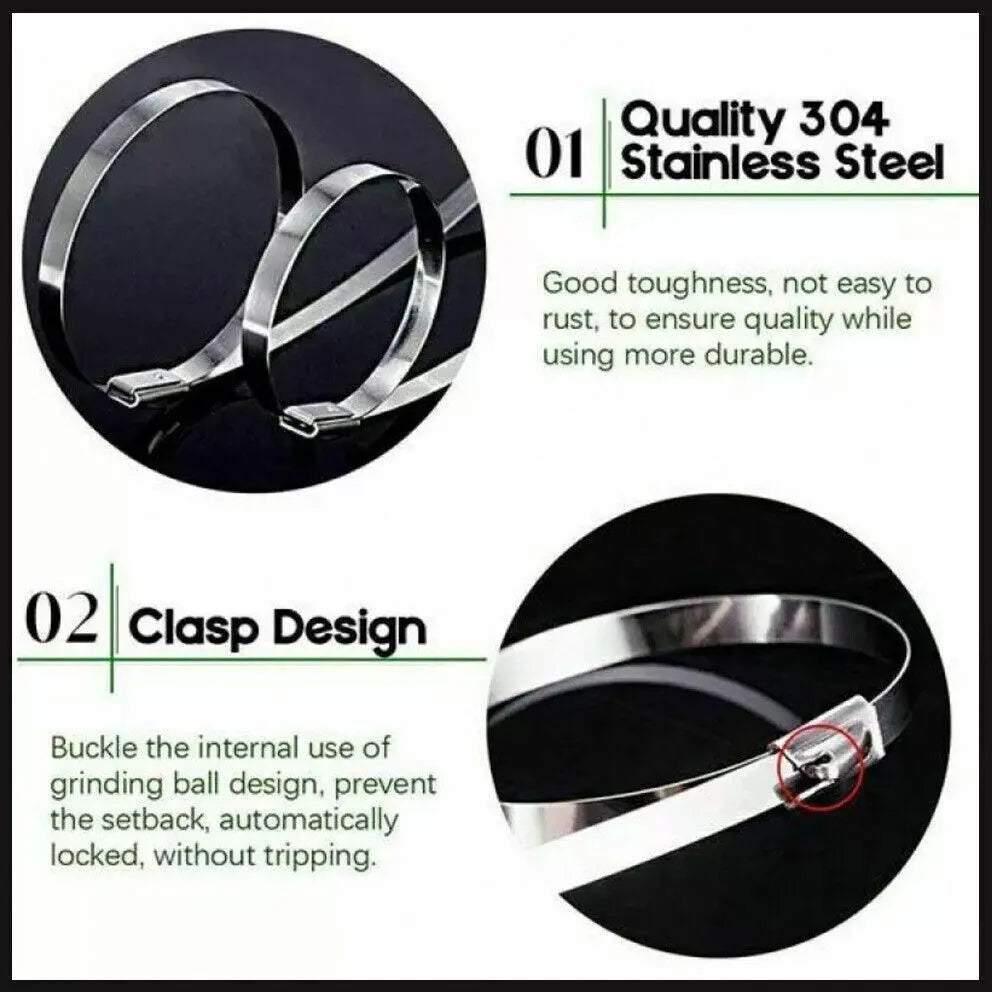 SS304 Stainless Steel Cable Ties - 100 Pack, 4.6x500mm, Marine Grade - SuperSaverAU - view 4
