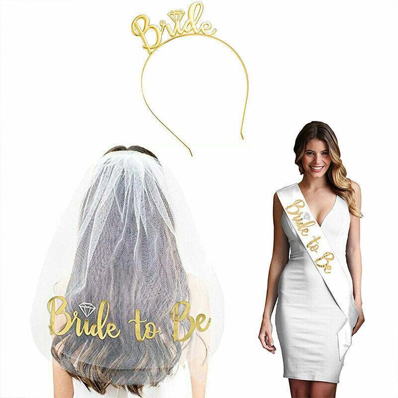 Premium Bride to Be Hen Party Accessories Set Veil Sash and Tiara Package 4