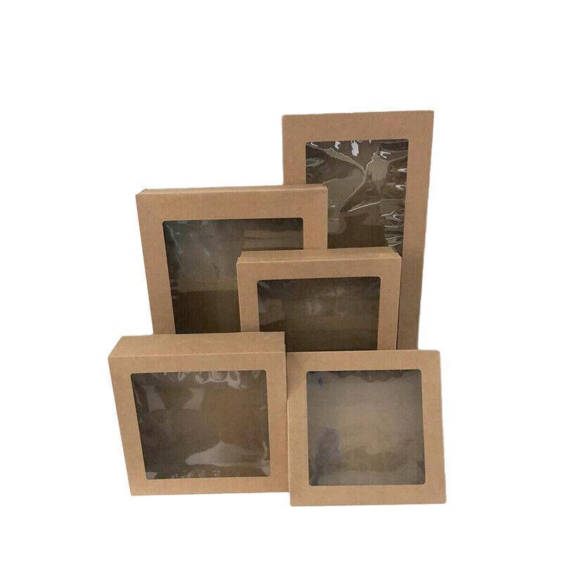 Premium 10 Pack Kraft Paper Boxes with Window 20x15x5cm Catering Trays