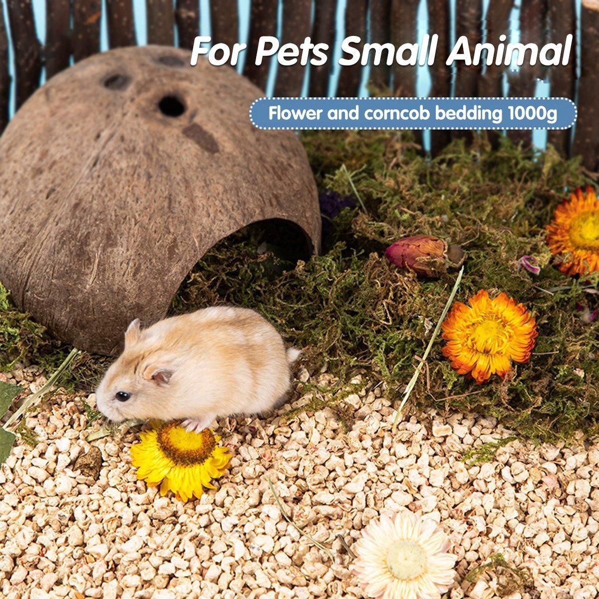 Premium Corncob Small Pet Bedding with Flowers & Plants - 1000g