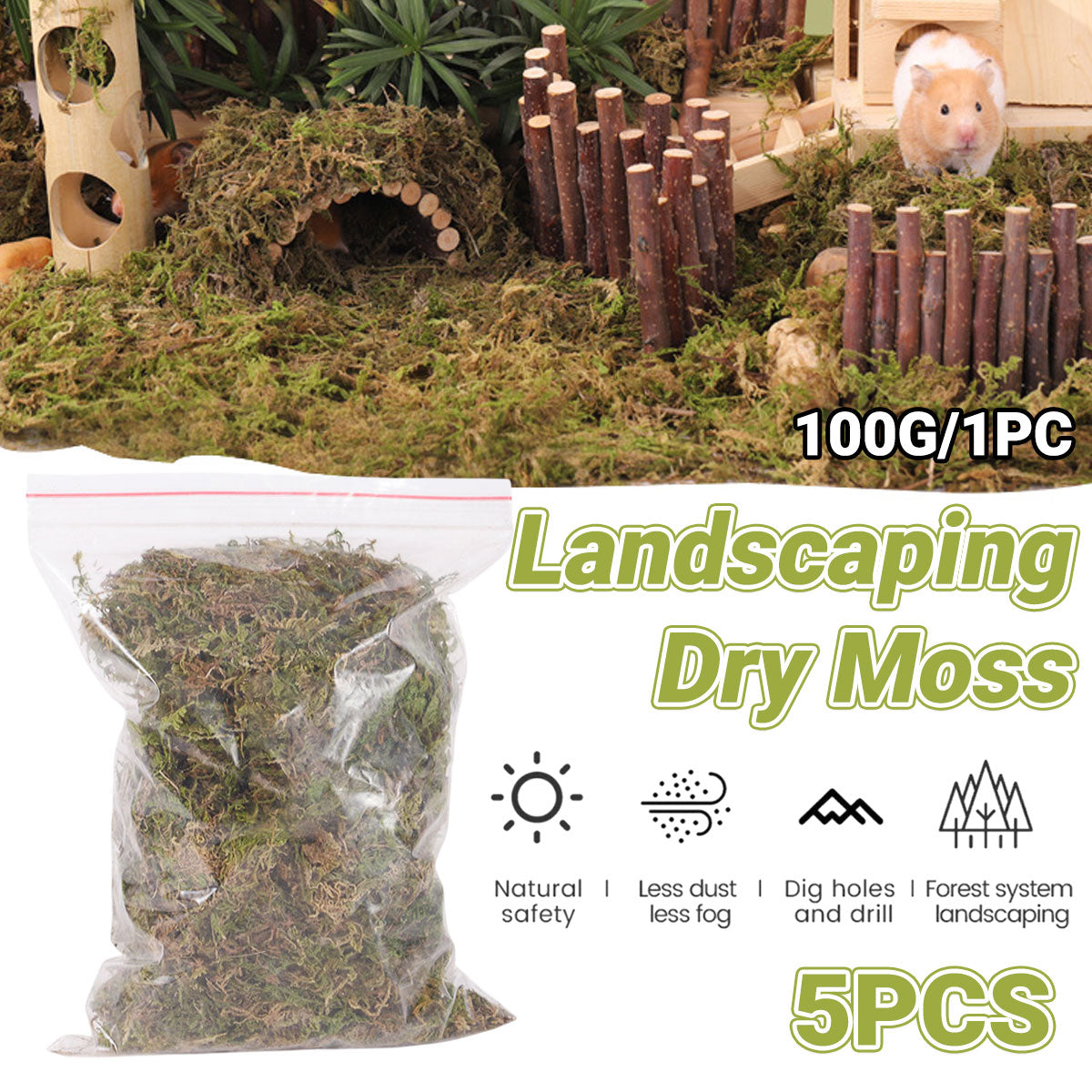 Natural Dried Moss Bedding 100g - 5 Packs for Hamsters & Reptiles - SuperSaverAU - view 1