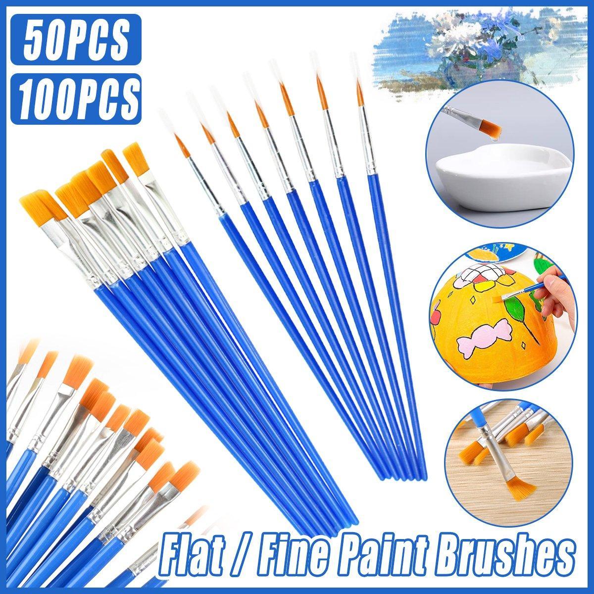 Premium Plastic Flat Tip Paint Brushes – Mixed 100 Pack