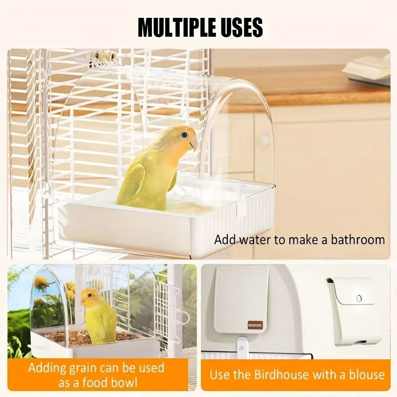3-in-1 Parrot Bath Basin Bird Bath Box 17.9x17x18.9cm with Clear Cover - SuperSaverAU - view 5