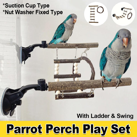Wooden Parrot Stand Climbing Ladder & Swing Set 14.96x7.87 inches - Suction Cup - SuperSaverAU - view 1