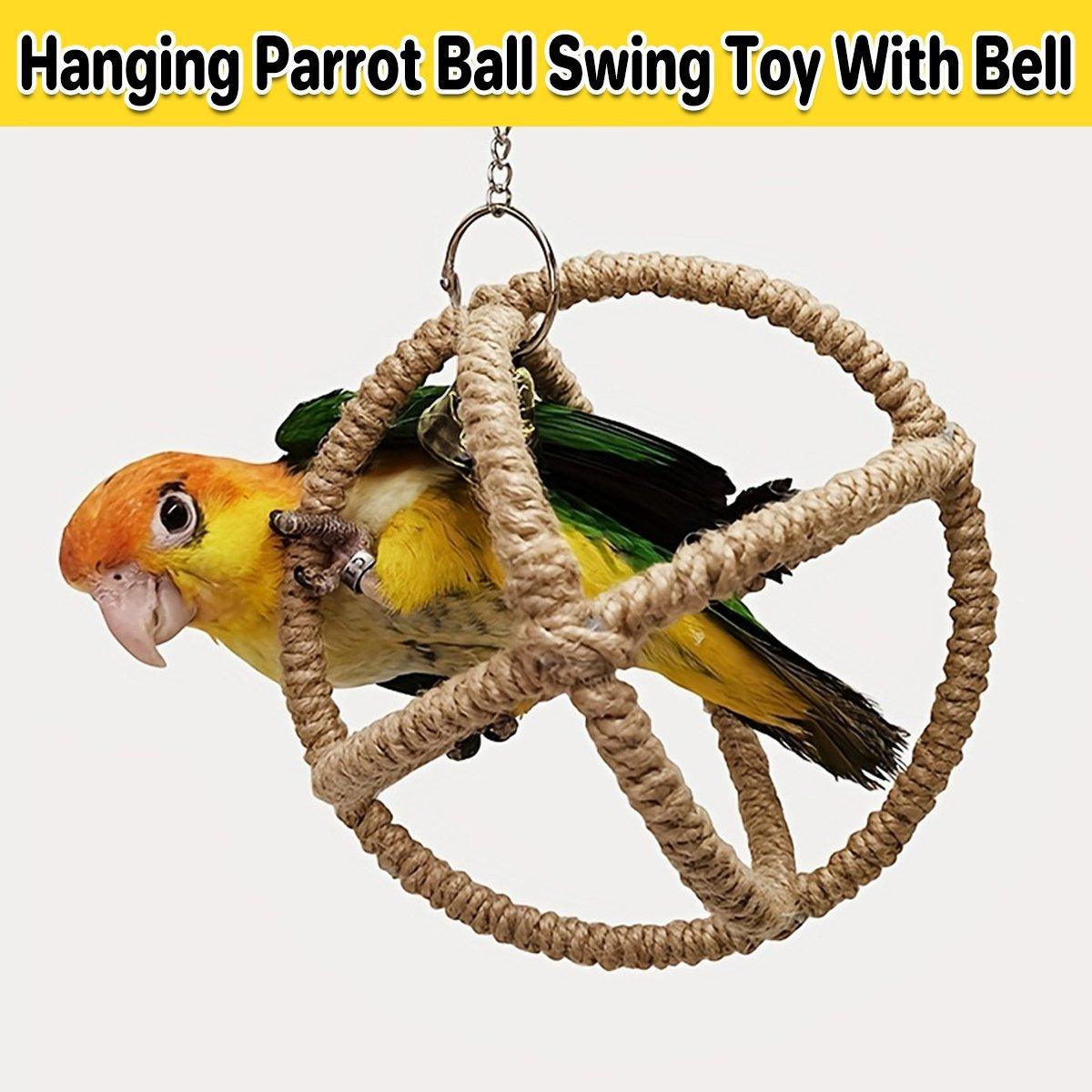Parrot Toy with Ball Ring & Hemp Rope, 17cm - Interactive Chew & Swing Activity - SuperSaverAU - view 1