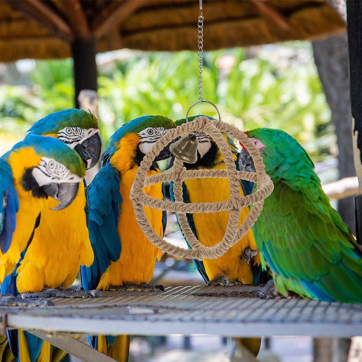 Parrot Toy with Ball Ring & Hemp Rope, 17cm - Interactive Chew & Swing Activity - SuperSaverAU - view 4