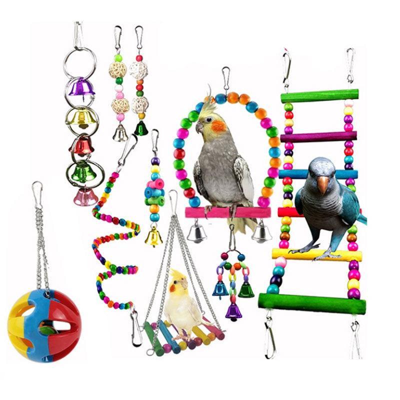 10pcs Parrot Toy Set - Swing, Ladder, Chew & Bell Toys for Cockatiels, Budgies - SuperSaverAU - view 2