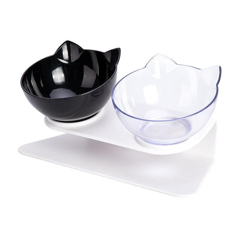Premium Black & Clear Double Elevated Cat & Dog Bowl with 15° Tilt